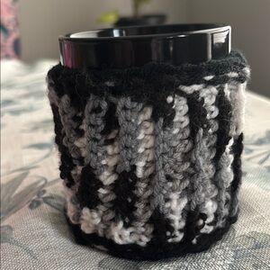 Black and Gray Knitted Mug Cozy